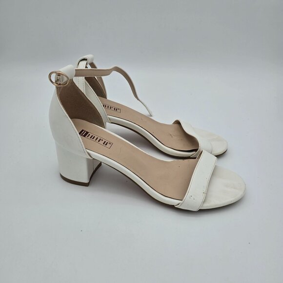 Idifu Womens Low Block Heel Sandals White Ankle Strap Open Toe Size 7 - Picture 6 of 9